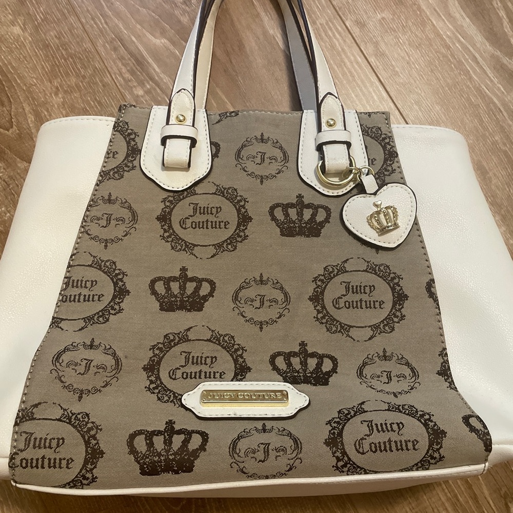 Juicy Couture Brown and White Tote with Logo Pattern